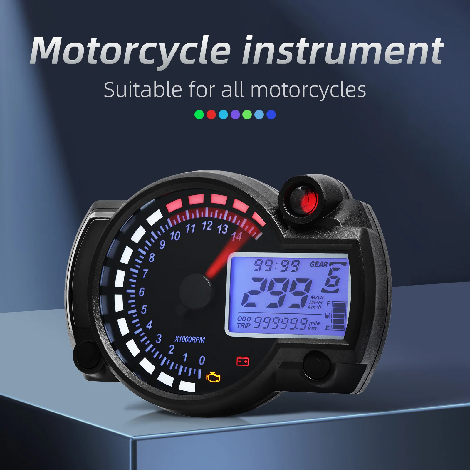 Universal Digital Motorcycle Speedometer 7 Colors Auto LCD Digital Odometer Dirt Pit Bike Gauge Moto Dashboard Meter