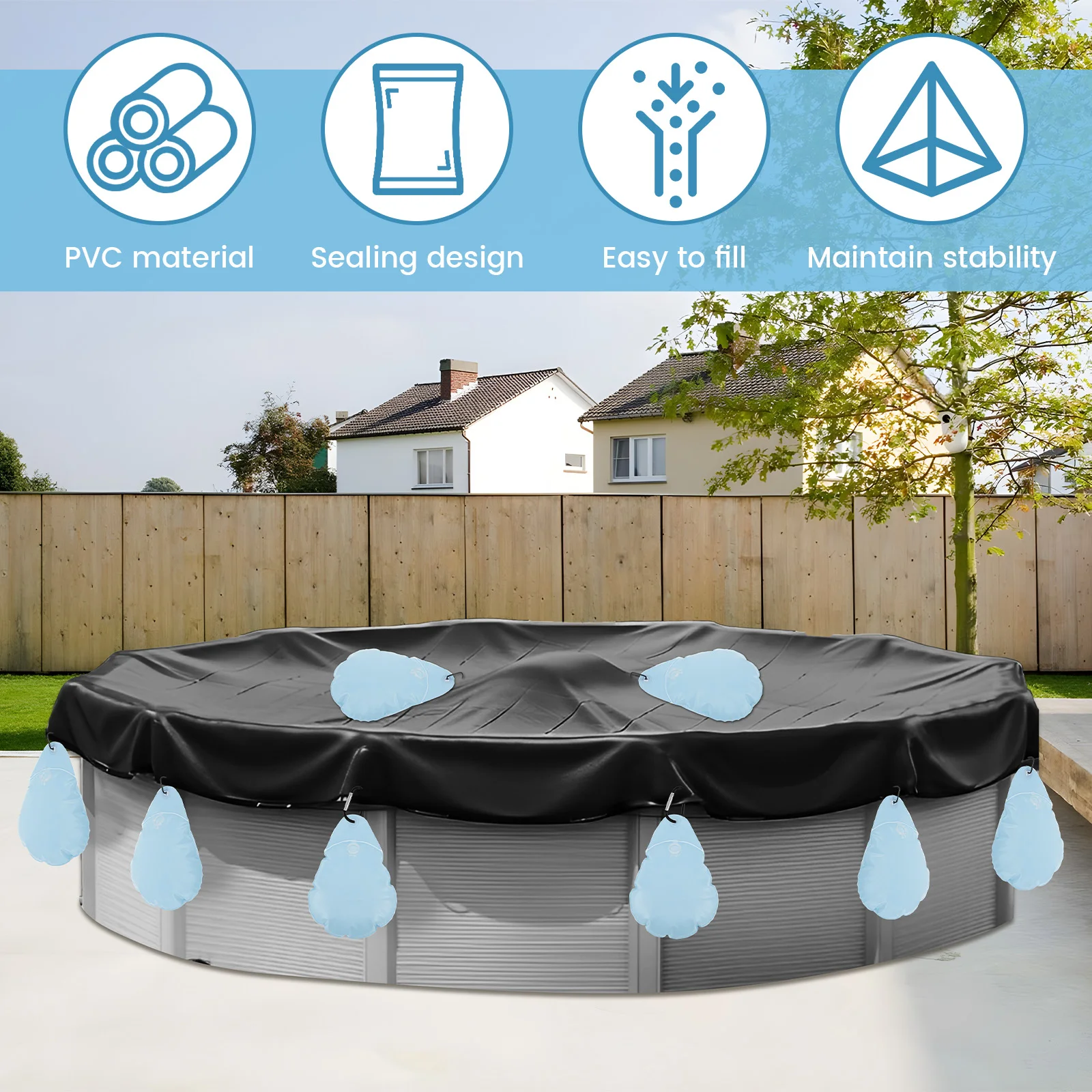 8Pcs Pool Cover Hanging Water Bags with Hooks Sealing Pool Cover Water Weights Practical Pool Tarp Weights Reusable Pool Cover