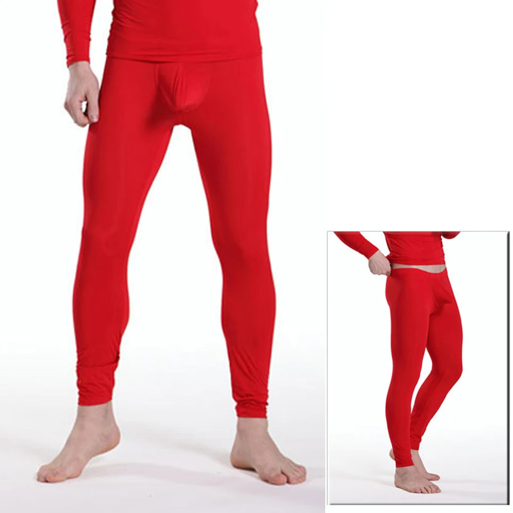 Mens Ice Silk Sheer Leggings Fitness Tight Long Johns Pants Stretch Underpants Long Johns Warm Leggings Base Layer Bottoms