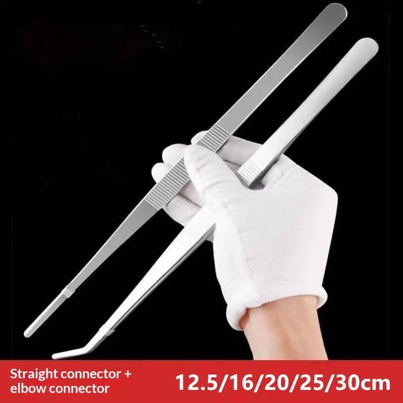 2Pcs Professional Kitchen Tweezers Stainless Steel Straight Curved Tip Utensils for Cooking Plating Seafood Handling