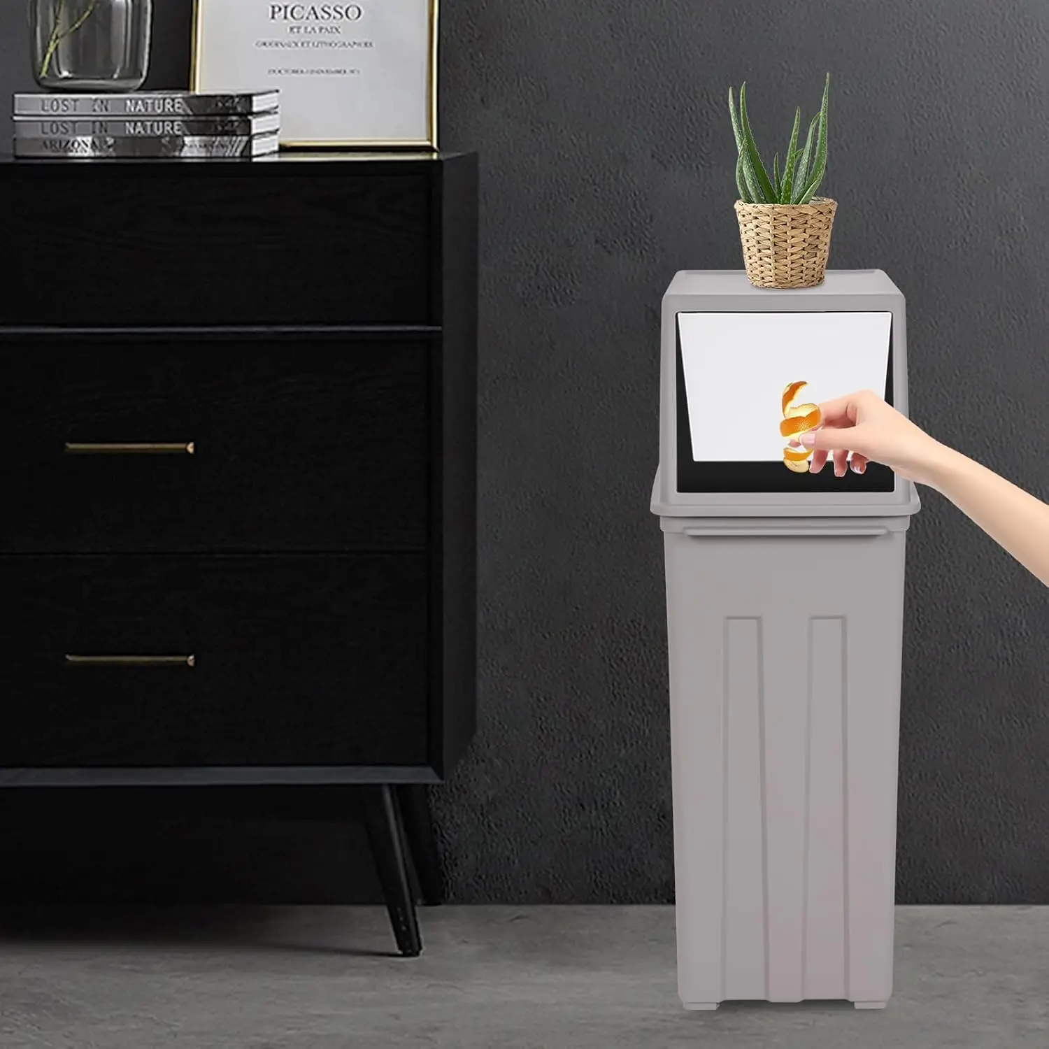 8 Gallon Large Capacity Trash Can, Slim Trash Can with Lid, 7.5 x 12 x 25in Tall & Narrow Rubbish Bin, Plastic, Customized