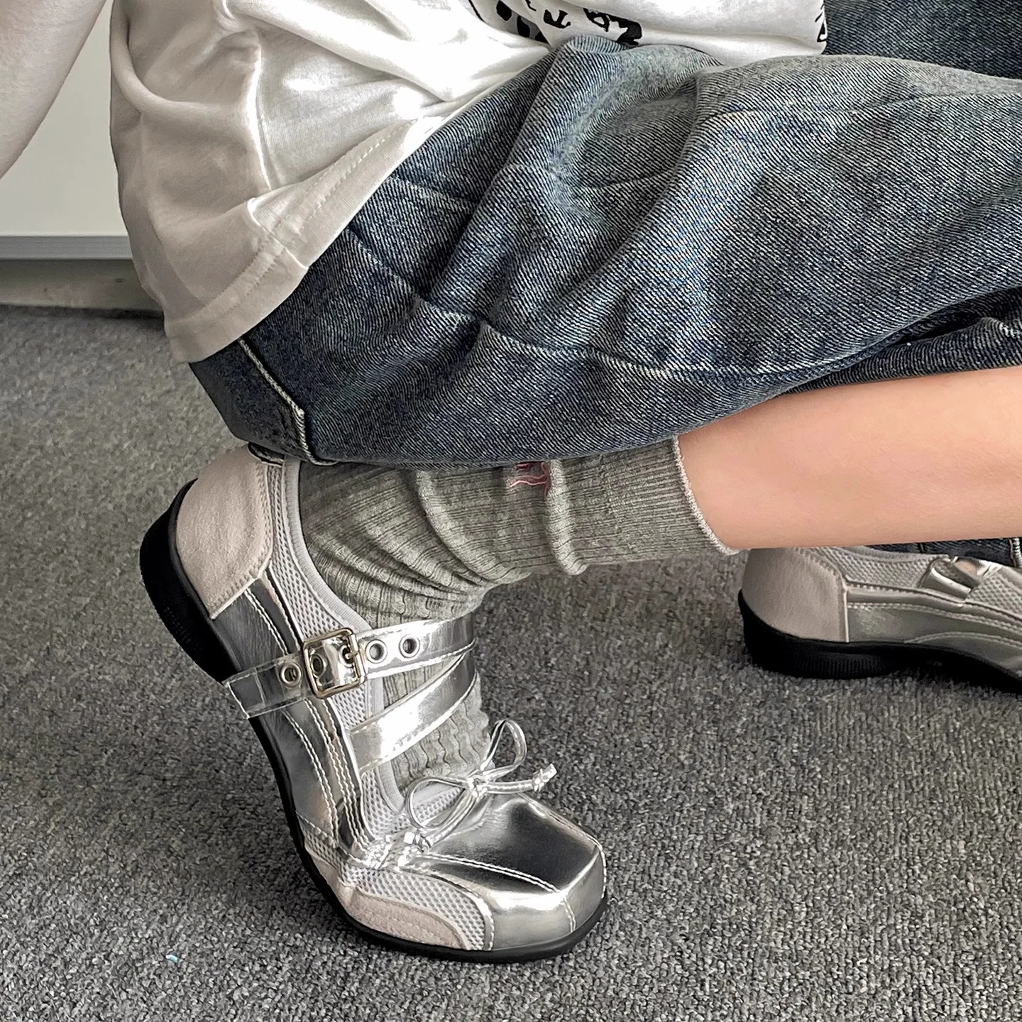 

Женские балетки Мэри Джейн с бантом, летние сетчатые сандалии, новые модные дизайнерские повседневные неглубокие кроссовки с квадратным носком, Zapatos De Mujer