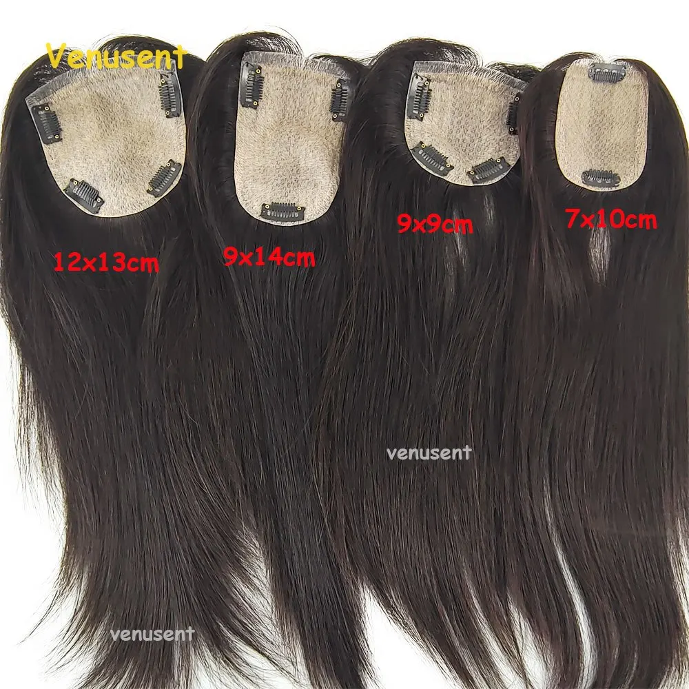 Grampos baixos do plutônio em extensões do cabelo, peruca brasileira, base injetada, 100% cabelo humano virgem Topper, 7x10 9x14cm, 25-40cm