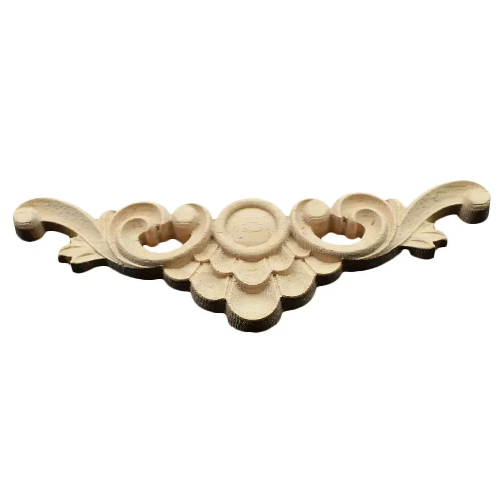 4PCS 13cm Wood Carved Decal Corner Long Onlay Applique Unpainted Door Furniture Woodcarving Decorative Wood Figurines Craft