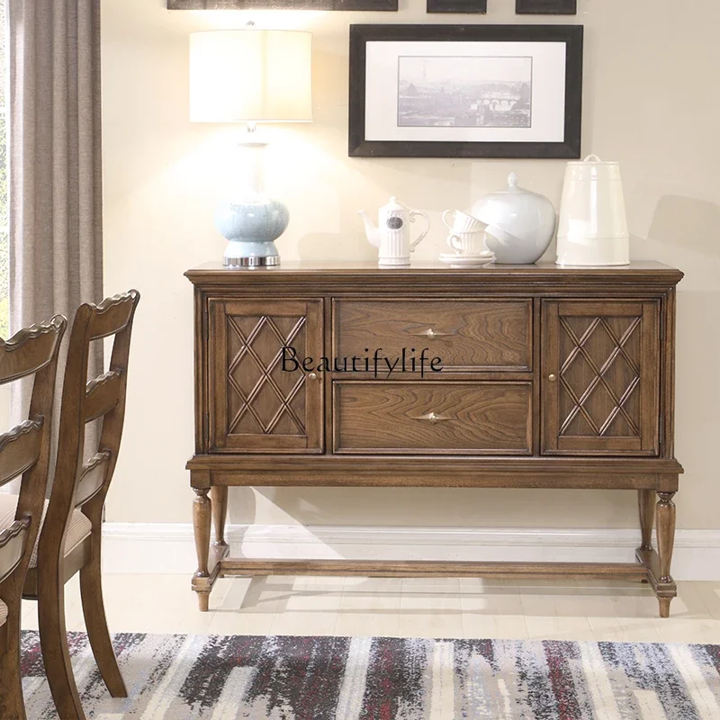 

09 American-style Solid Wood Sideboard Cabinet for Home Tea Cabinet European-style Living Room Wall-mounted