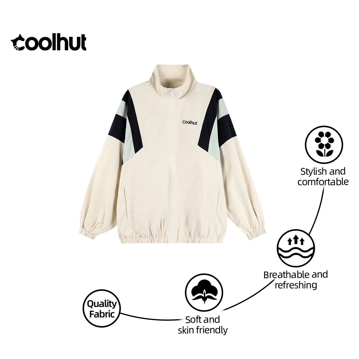 

COOLHUT Women's 2025 Vintage Color Block Stand Collar Embroidered Top Loose Fit College Sporty Fall Casual Outerwear Streetwear