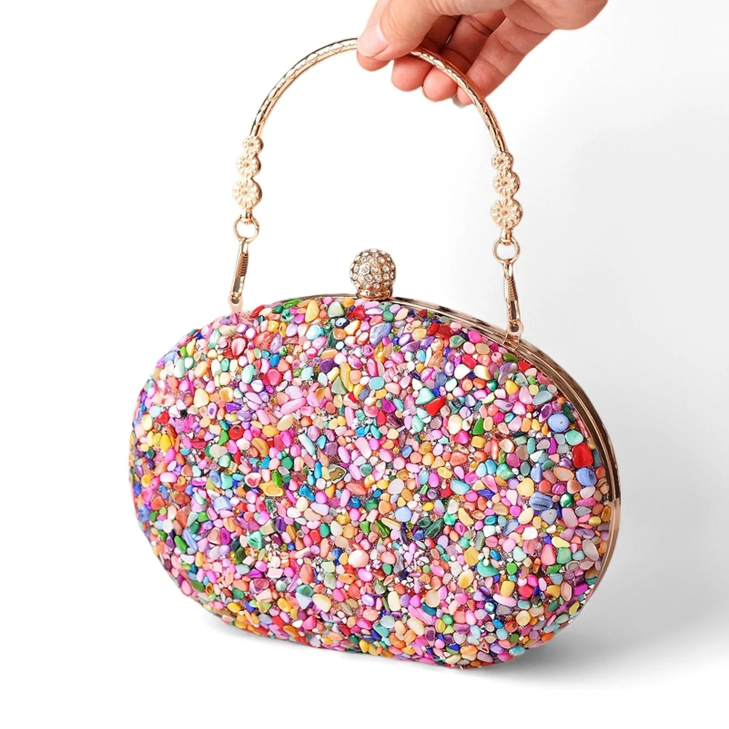 Graziosa pochette da sera con decorazione in pietra, glamour, chic, sofisticata, attraente, favolosa ed elegante per la cena