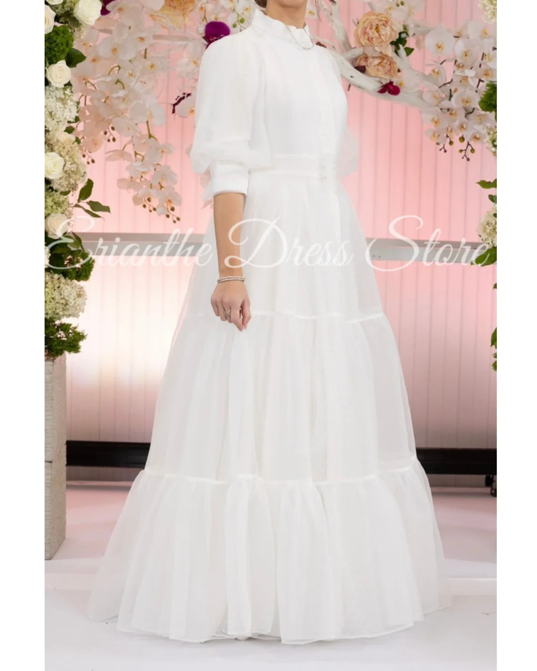 robe-de-demoiselle-d'honneur-blanche-personnalisee-pour-femmes-en-tulle-manches-bouffantes-col-haut-robe-de-bal-d'anniversaire-robe-de-mariee