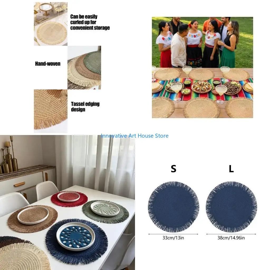 E1PC Woven Macrames Cotton Placemat with Fringed Border for Everyday Table Styling