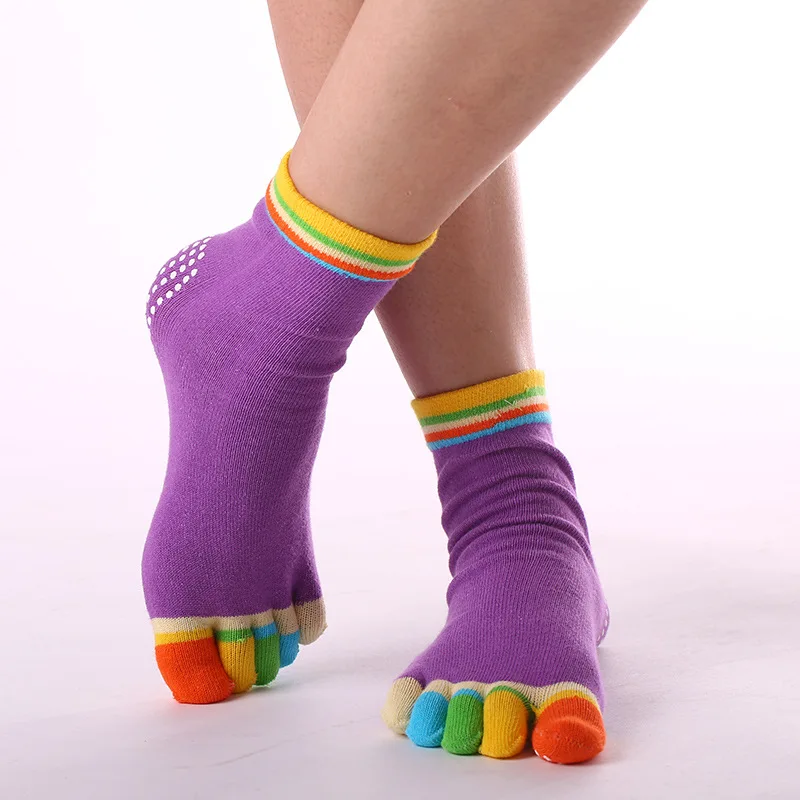 1 Pair Candy-colored Yoga Socks Rainbow Five-toe Split Non-slip Dance Socks Socks for Yoga Dancers