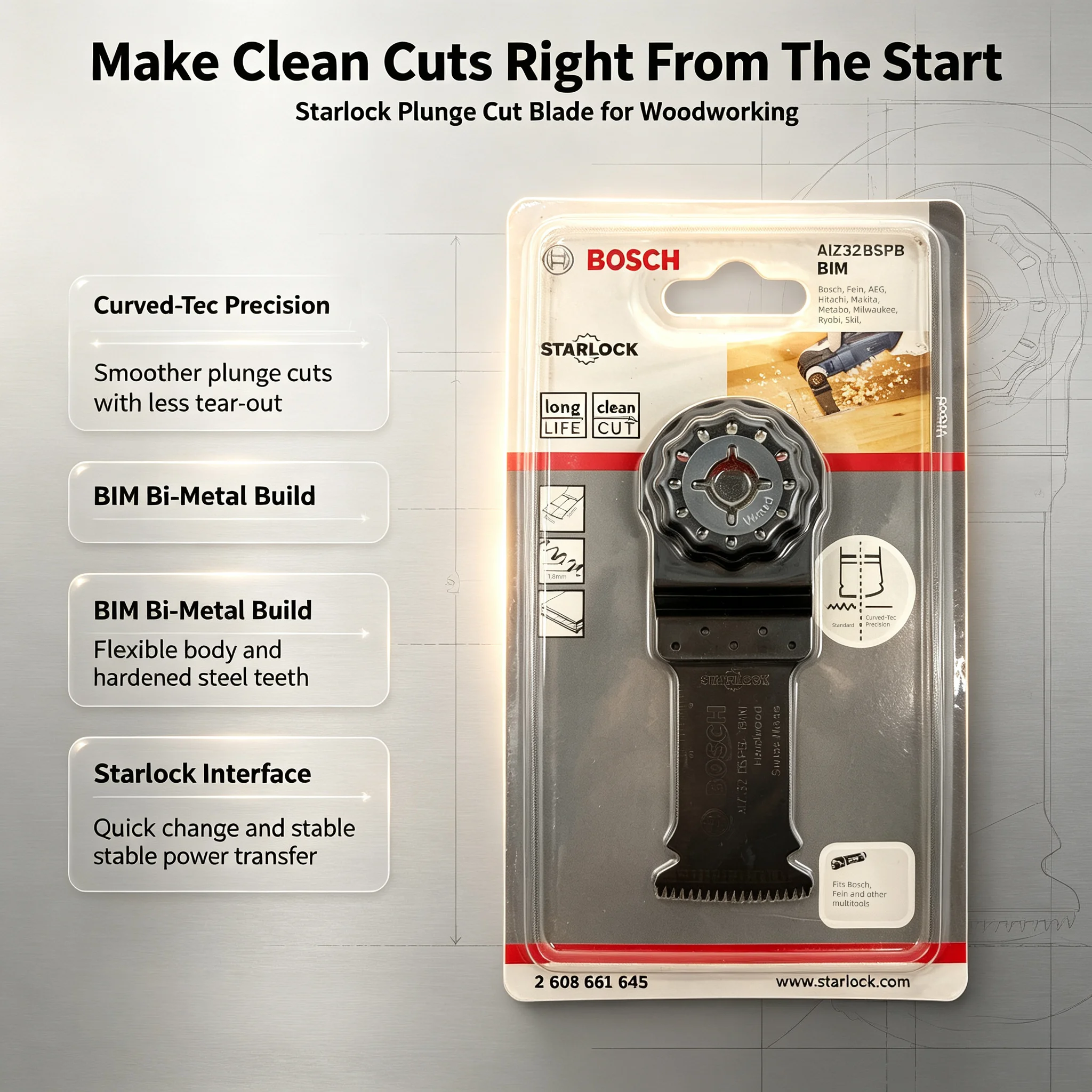 Bosch AIZ32BSPB BIM Starlock Oscillating Multi‑Tool Saw Blade 32mm Clean Cut Wood Cutting Blade For Multitool
