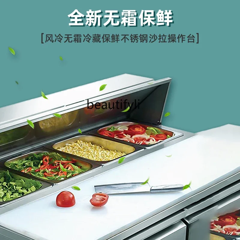 Kitchen Commercial Air-cooled Refrigerator Workbench Freezer Refrigeration and Fresh-keeping Console Salad Cabinet