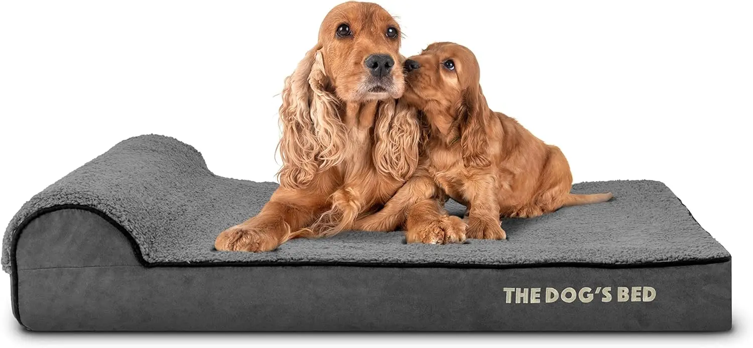 

The Dog’S Bed Orthopedic Headrest Dog Bed Large Grey Plush 40X25, Memory Foam, Pain Relief For Arthritis, Hip & Elbow