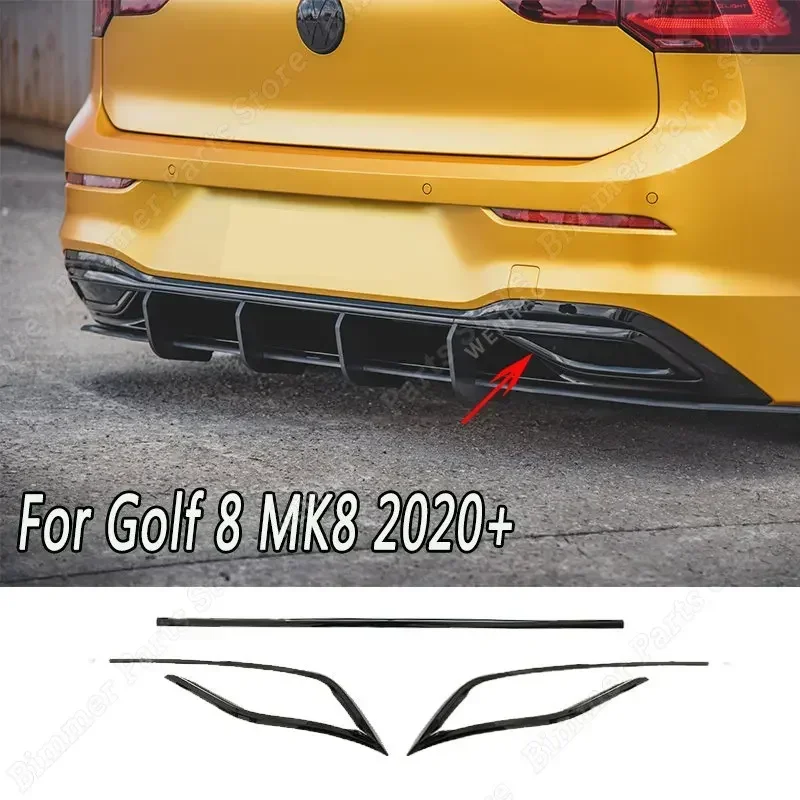 For Volkswagen for VW Golf 8 MK8 Car Rear Bumper Dual Exhaust Tail Pipe Cover Trim Muffler Glossy Black Sticker Body Kit Tuning