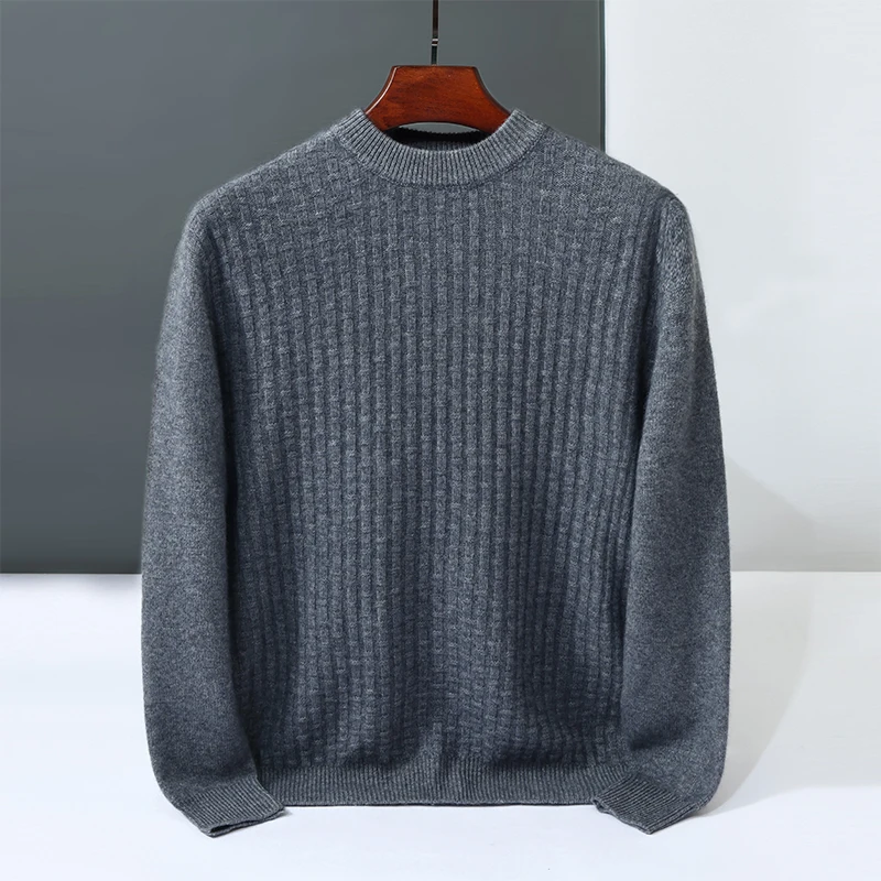 

Men's 100% Goat Cashmere Sweater High-End Semi-High Neck Thick Bottoming Shirt for Middle-Aged Autumn Wear Solid Color Tops