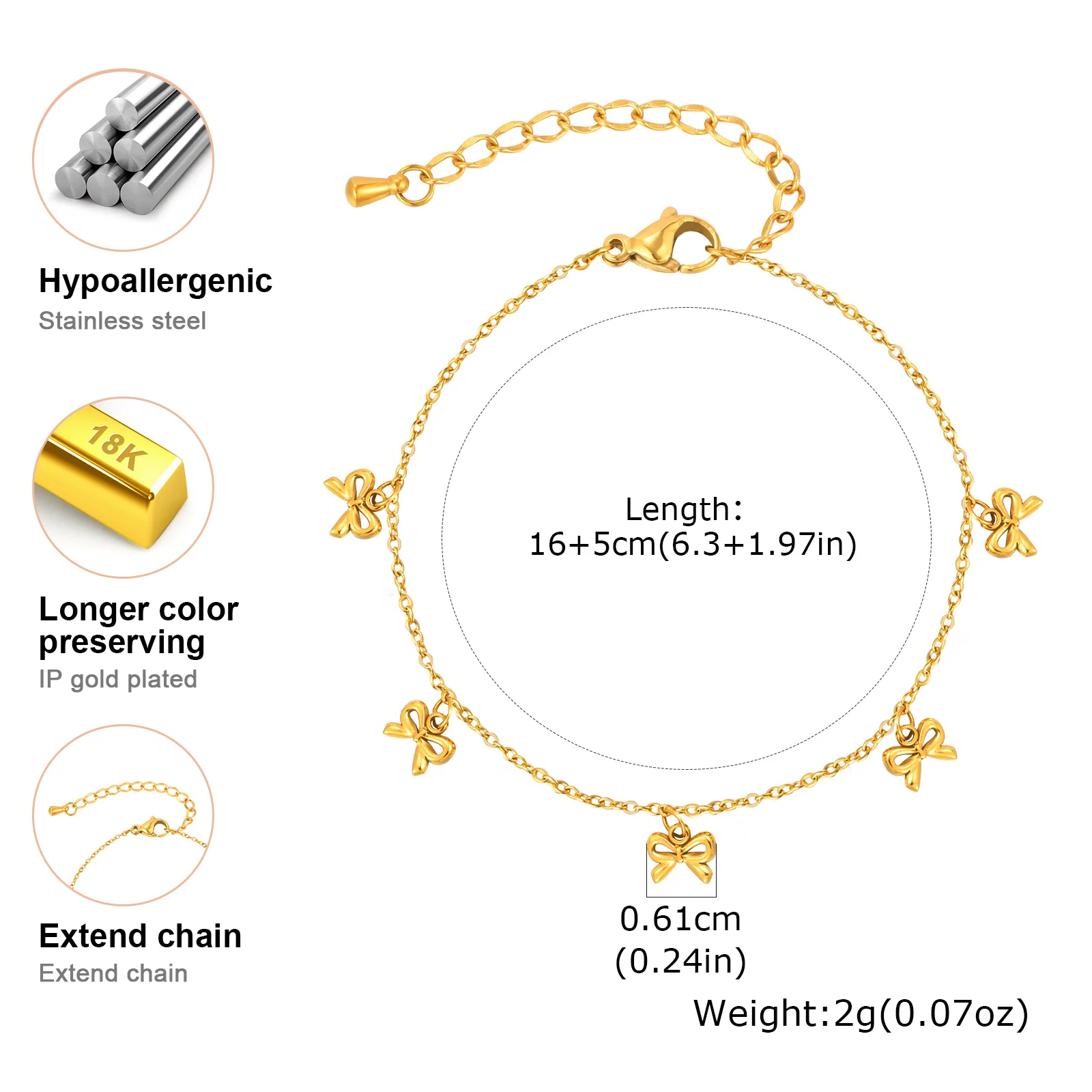 الحد الأدنى Bowknot سوار للنساء، الذهب اللون الفولاذ المقاوم للصدأ شقة رولو سلسلة القوس أساور، هدايا مجوهرات العصرية مقاوم للماء #6