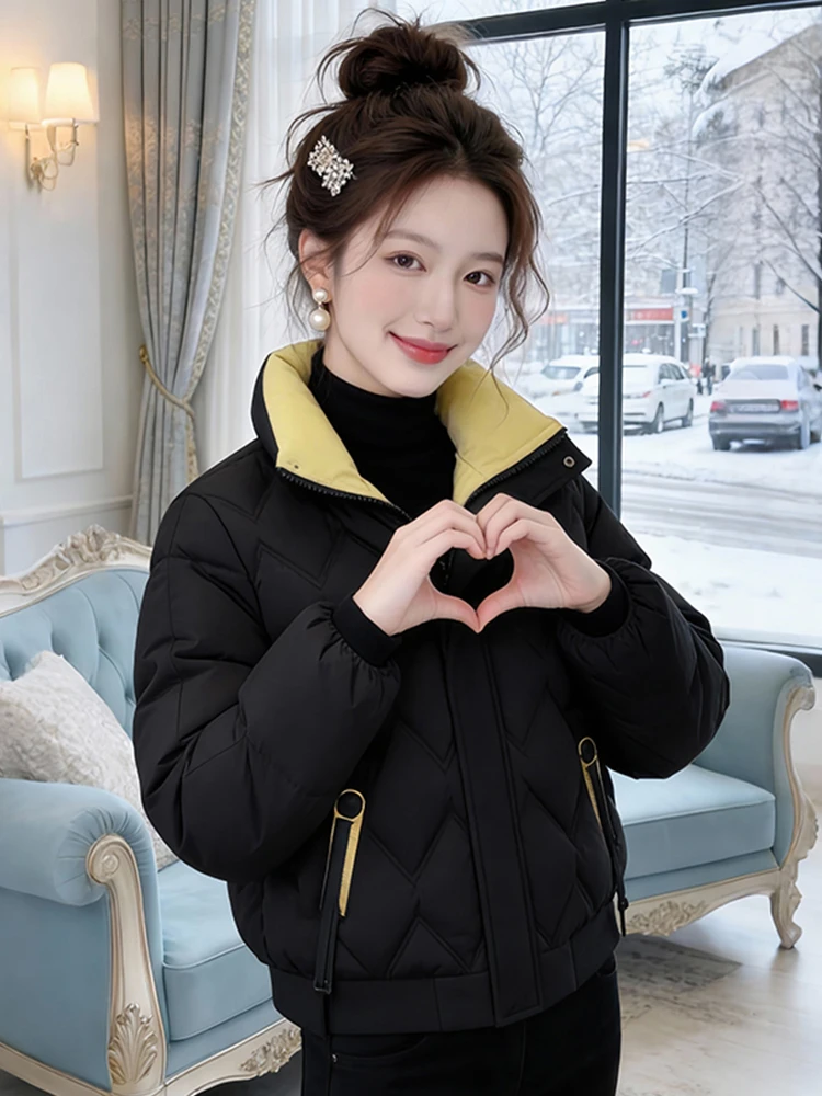 

Легкая зимняя куртка Slim Fit из хлопка с контрастными вставками, простой дизайн, женская верхняя одежда в корейском стиле