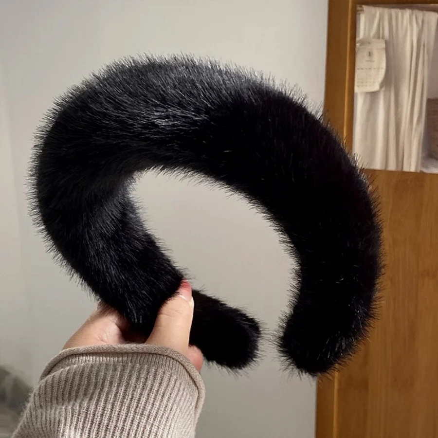 OSEN-Autumn and Winter High Quality Real Mink Furry Headbands Hair Band with Cute Furry Messenger Bag Lady