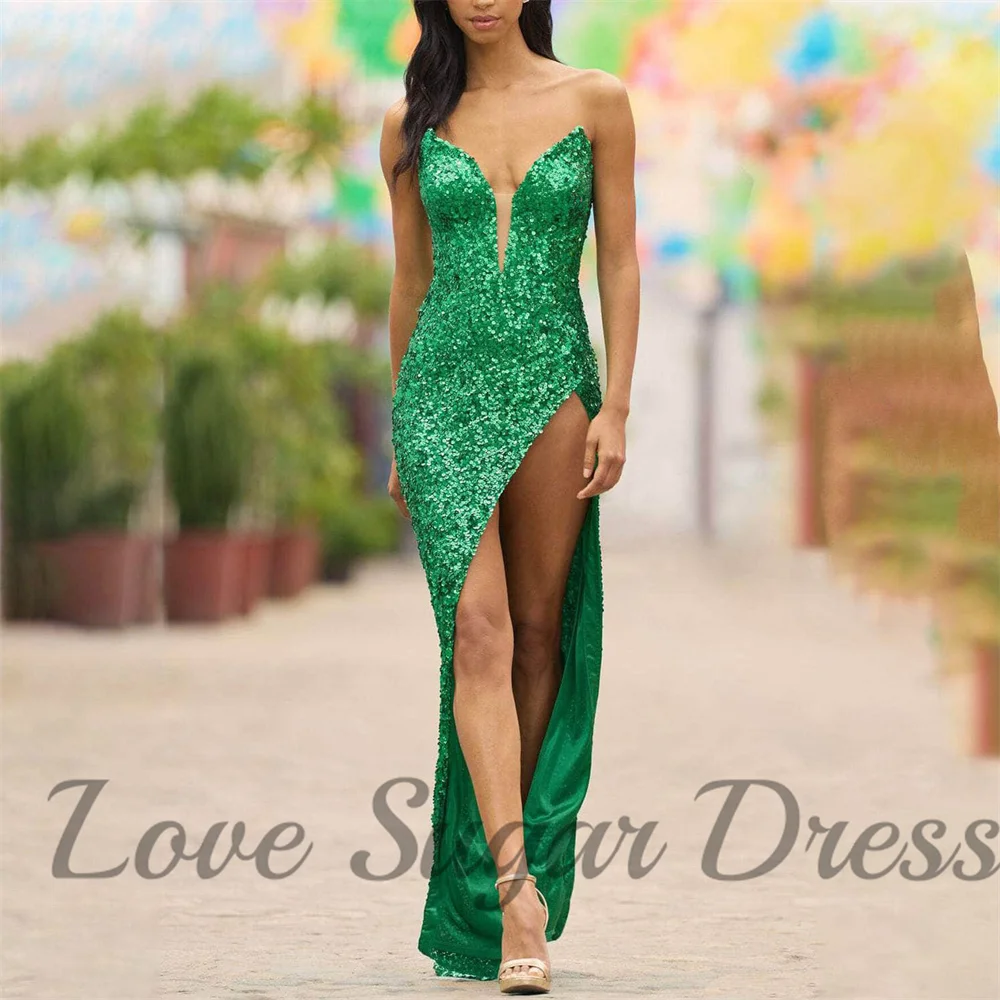 

Sexy High Slit Evening Dresses For Women Sequin Mermaid Long Prom Dress V Neck Party Gowns vestidos de fiestas elegantes mujer