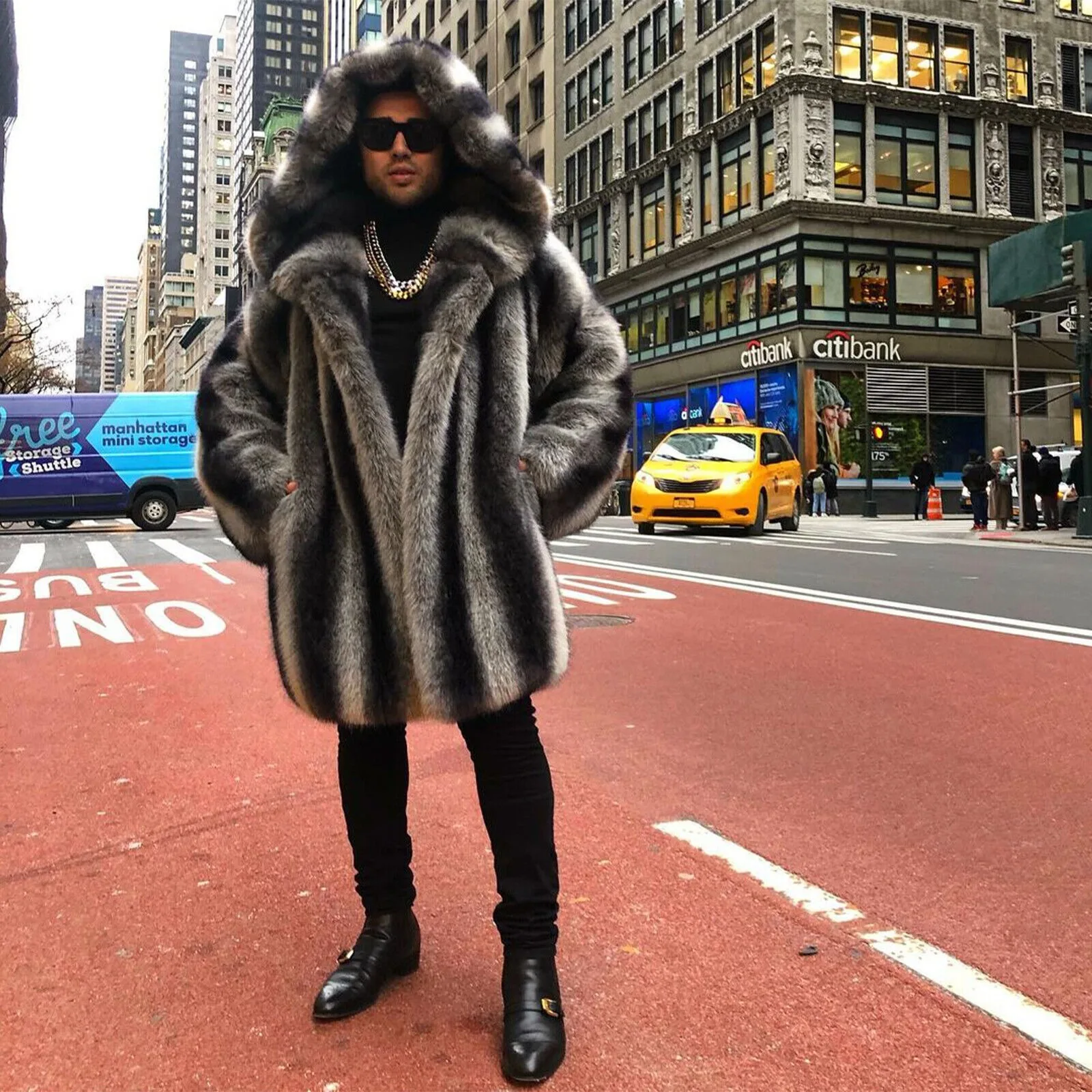 

Natural Zebra Stripe Real Fox Fur Coat Fashion Thick Outerwear Winter Warm Overcoat Oversize High Street Fluffy Hooded Jacket