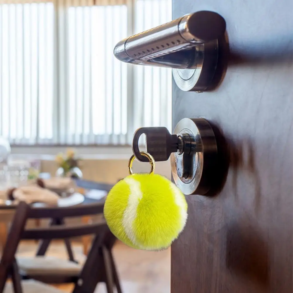 Plush Tennis Ball Decoration with Metal Ring Fuzzy Round Squeeze Ball Toy DIY Mini Keychain Pendant Backpack Ornament Gift