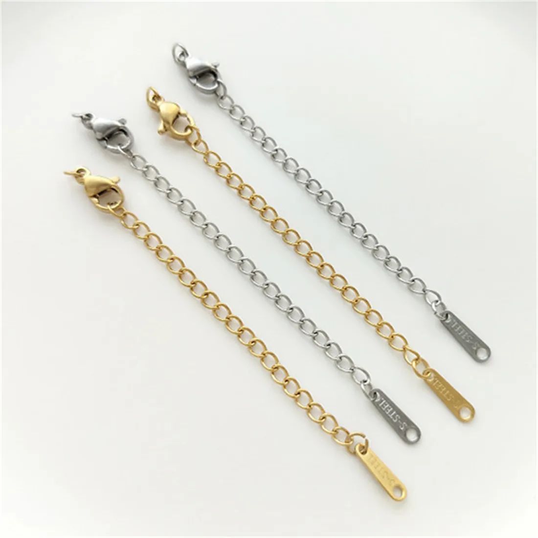 

Titanium Steel Extended Chain Golden White Gold Lobster Buckle Tail Chain Handcrafted Bracelet Necklace Accessory B783