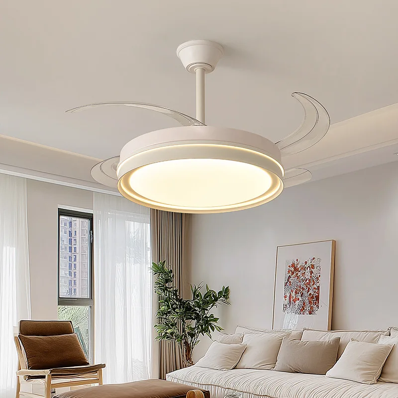 Modern Flush Mount Ceiling Fan Light Invisible Blades 6‑Speed 3‑Color Dimmable LED Fan Lamp With Remote for Bedroom Dining Room