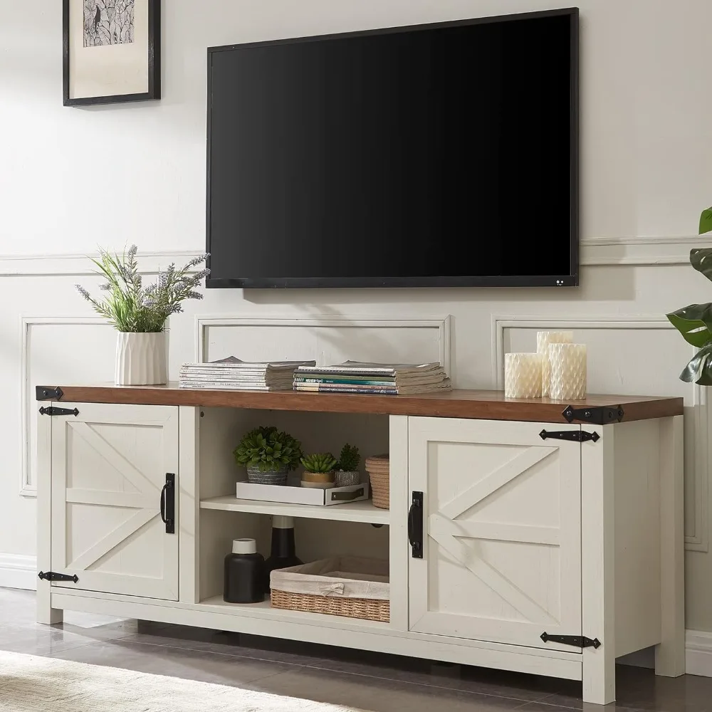 

Farmhouse TV Stand for TVs Up to 75 inches, Wood Barn Door Media Television Console Table with Storage Cabinets