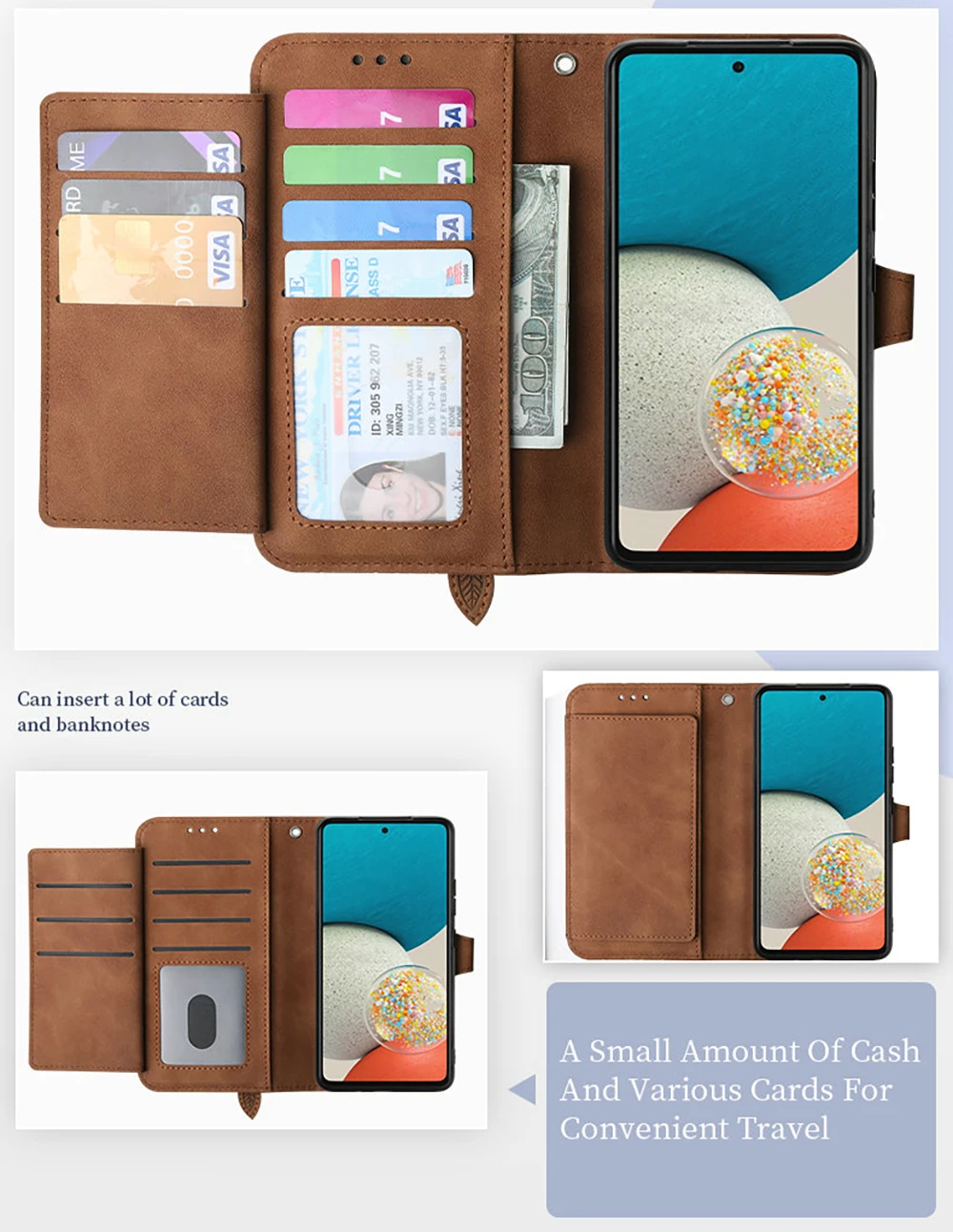 

Multi 7 Cards Zipper Flip Case For Xiaomi Poco C75 C65 M6 Pro M4 M3 X7 X5 X4 F6 F5 Leather Lanyard Wrist Strap Wallet Flip Cover