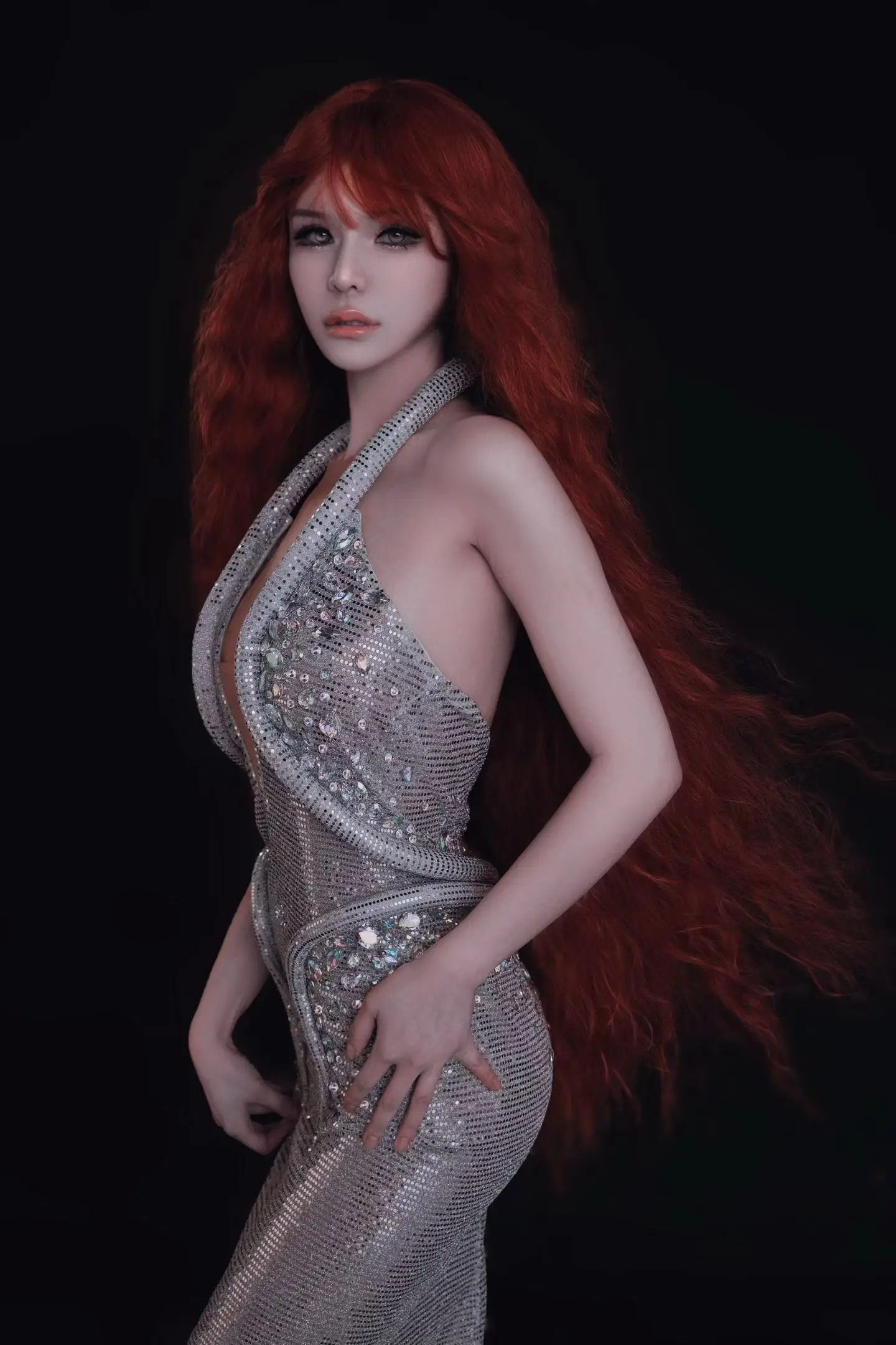 Yaonao Luxury Women Full Diamond Dress Sexy V-neck Crystal Diamond Hanging Neck Dress Prom Gowns Birthday Cocktail Dinner Dress