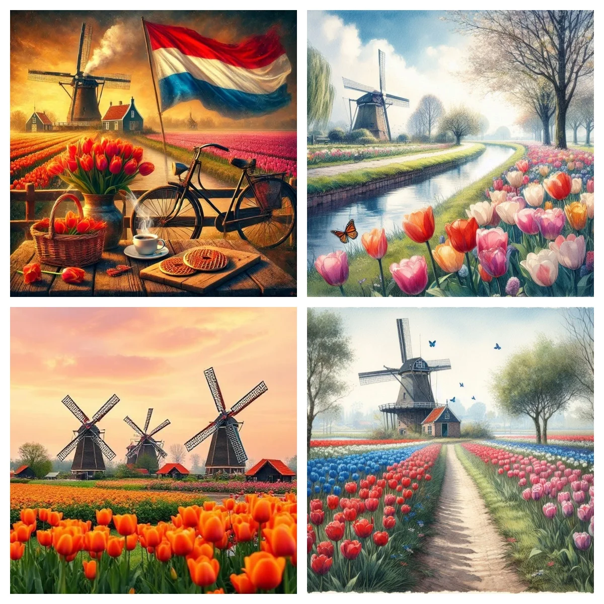 Tulips windmills mills and pastoral scenery 5D Diamond Painting European pastoral DIY Diamond Embroidery Home Wall Decor