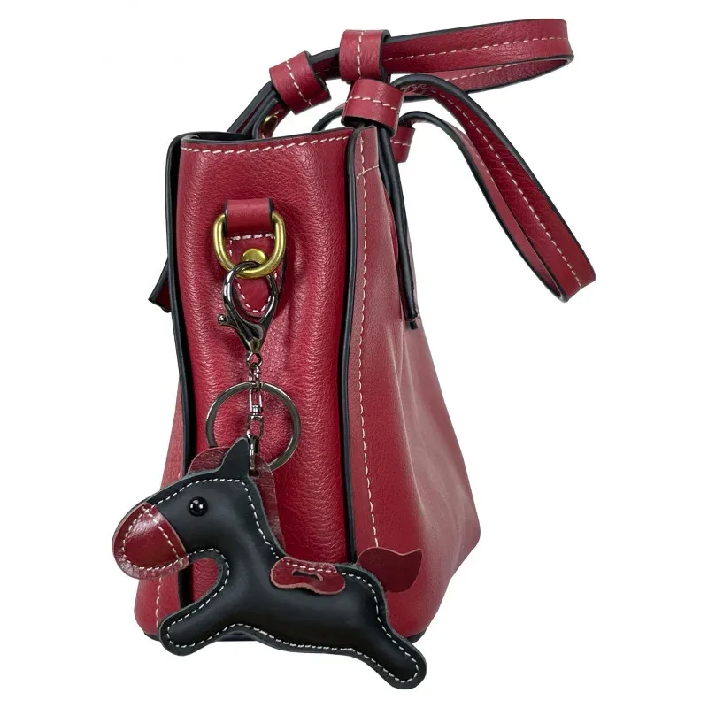 

New Trendy Genuine Cow Leather Pony Handbag Pendant Cute Horse Keychain Luggage Bag Accessories Key Ring