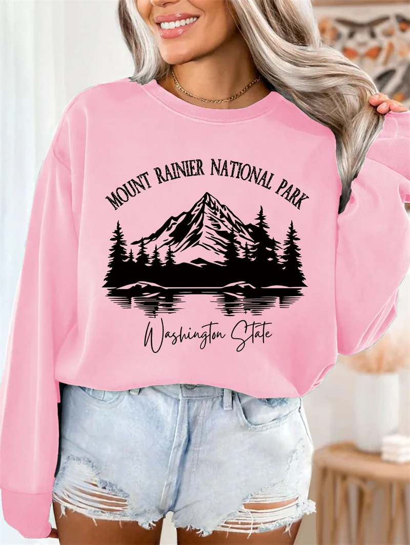 New winter fashion cotton women's mount rainier national park Mountain print vintage print pullover casual hoodie long sleeves