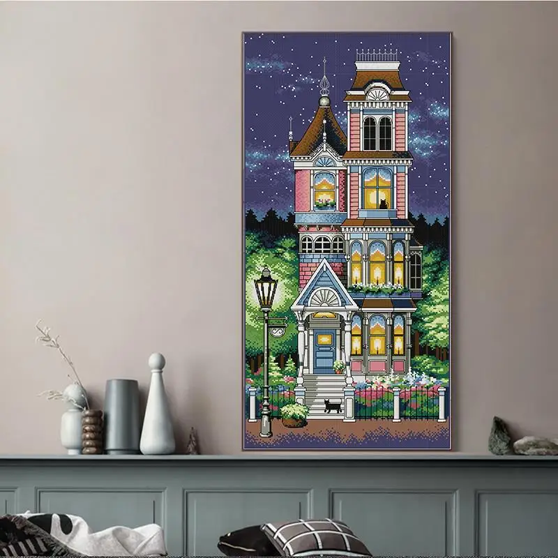 Tranquil Evening Villa Scenery Cross Stitch Kits 14CT 16CT 11CT Counted Stamped Fabric Needlework Embroidery DIY Home Decor Gift