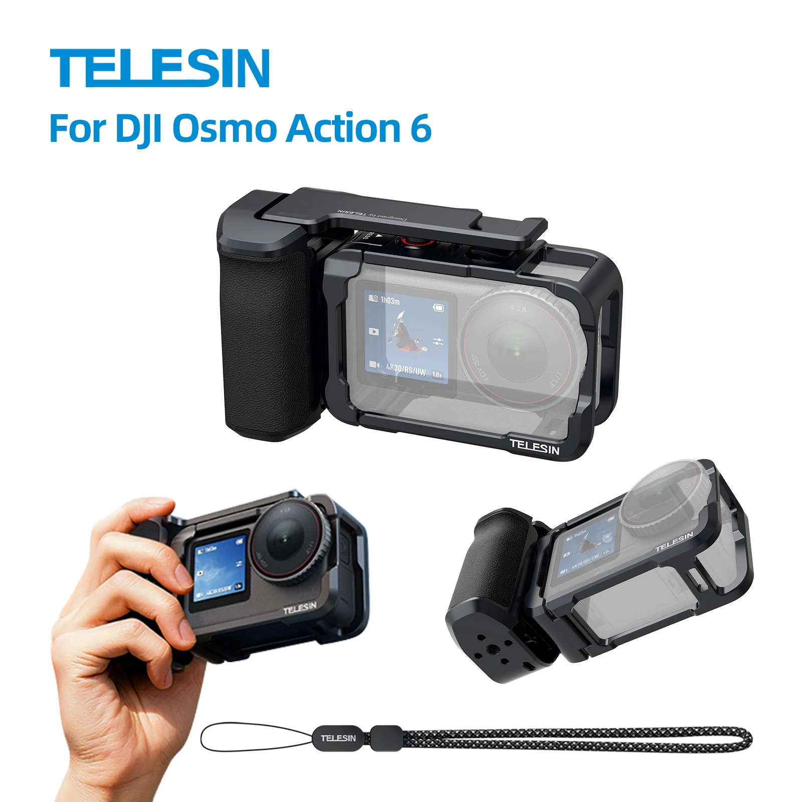 

TELESIN ручка для фотосъемки уличная ручка комплект камеры для DJI OSMO Action 6, быстросъемная металлическая уличная удлинительная металлическая клетка