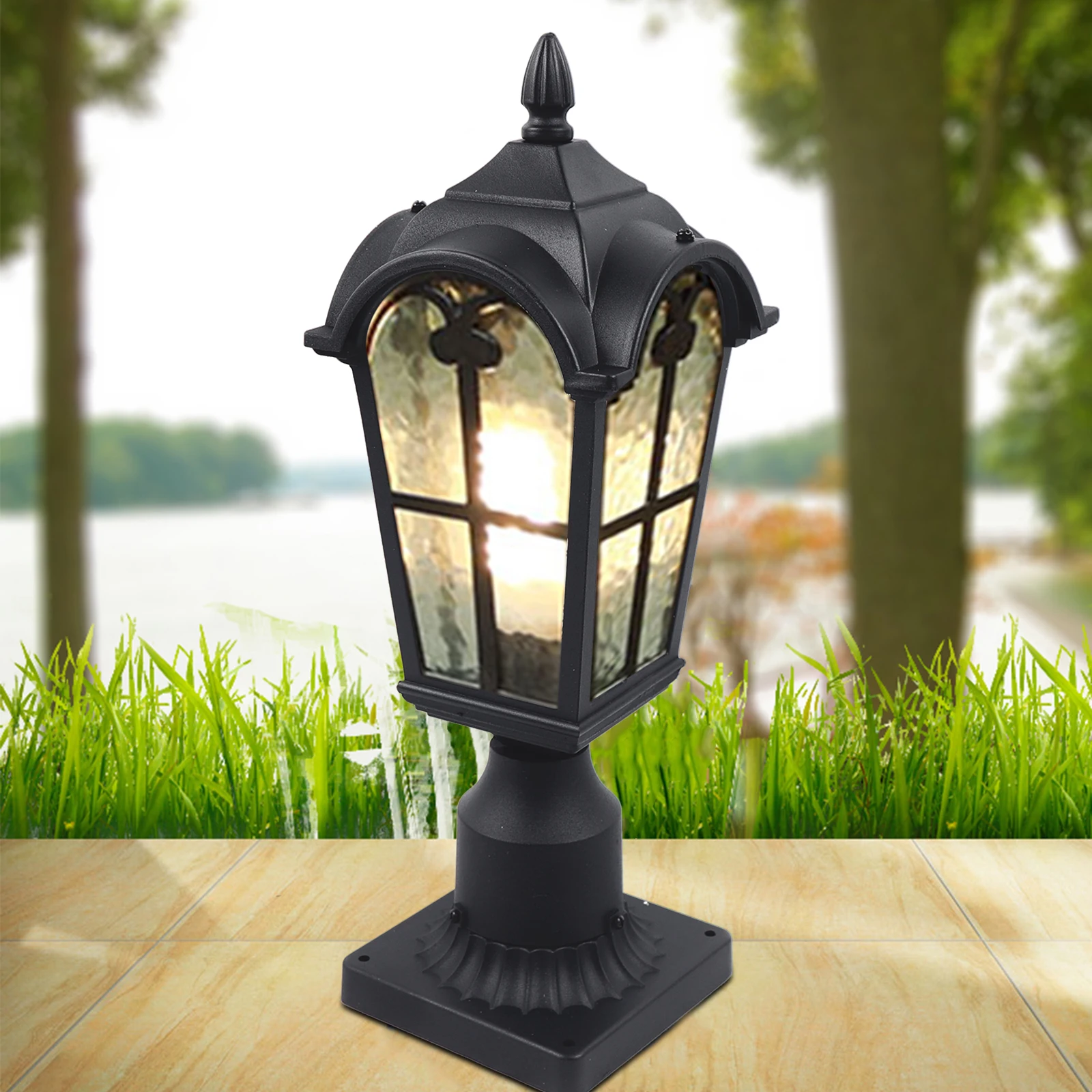 Lampe de Pilier LED Noire Vintage, Luminaire Décoratif d'Extérieur, Idéal pour un Sentier, une Clôture, une Cour, une Pelouse ou un Jardin