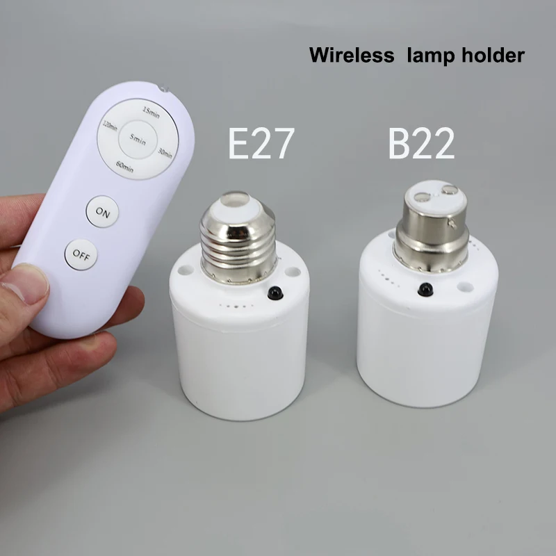E27 or B22 Remote Control Light Bulb Base Socket Smart Timer Switch Wireless 8m Lamp Holder AC 110V 220V ON Off