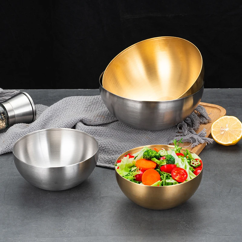 Stainless Steel Vegetable Bowl Gold Silver Rice Lamian Noodles Bowl Kitchen Tableware Food Container Korean Kimchi Bowl 15/20cm