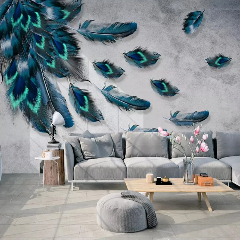 Customized products Mural Wallpaper 3D Fashion Colorful Hand Painted Feather Texture Bedroom Living room sofa TV background wall