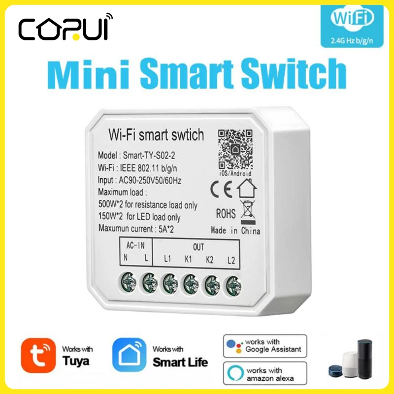 

Tuya WiFi Mini Smart DIY Light Switch Module 5A 1/2 Gang Smart Life Tuya Remote Control Work With Alexa Google Home