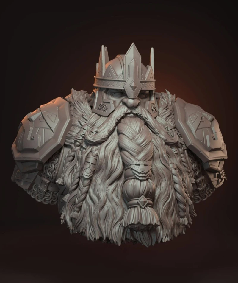 

Модель-бюст из литой смолы в масштабе 1/12, высотой 58 мм, статуя короля-гнома, в разобранном и неокрашенном виде.