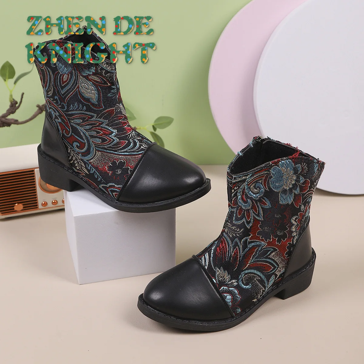 

Детские короткие сапоги принцессы для девочек, модная обувь на молнии с блестящим цветным узором для маленьких детей