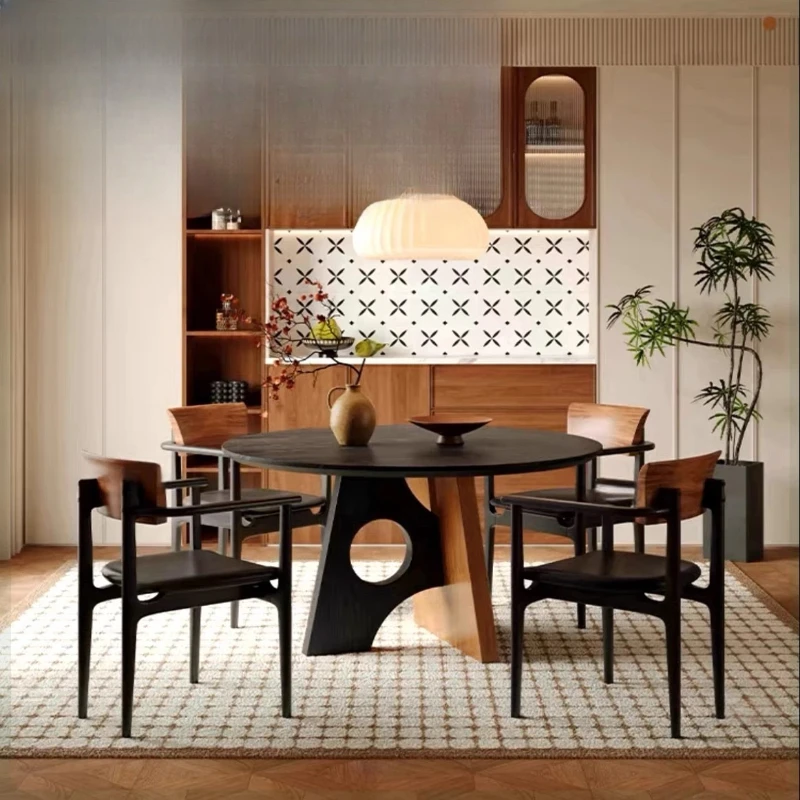 

Medieval style round table personalized creative ash wood retro dining table black surprise quiet wind simple round