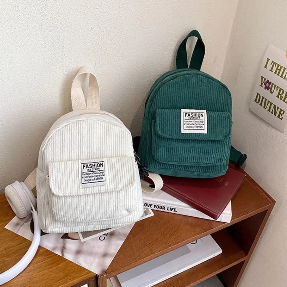 

Portable Phone Bags Corduroy Backpack Korean Style Rucksack Mini Shoulder Bags Handbag Solid Color Women School Bags Travel