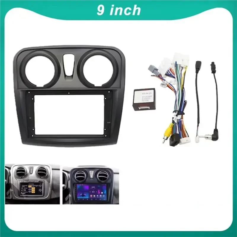 Latest-Power Cable Set 9 Inch For Renault Sandero Symbol Logan 2014+ Car Radio Fascia Canbus Box Dash Fitting Panel Set