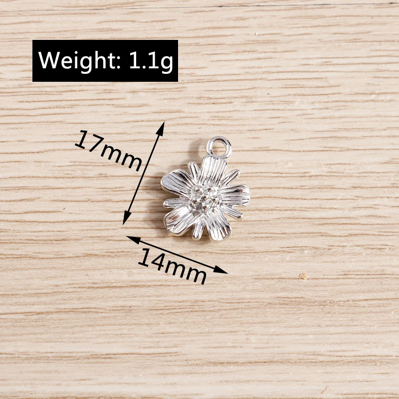 20 Stück 14x17mm Niedliche Legierungs-Blumenanhänger für Ohrringe, Halsketten, Armbänder, DIY Handgemachtes Kunsthandwerk, Schmuckherstellungszubehör – Detail 1