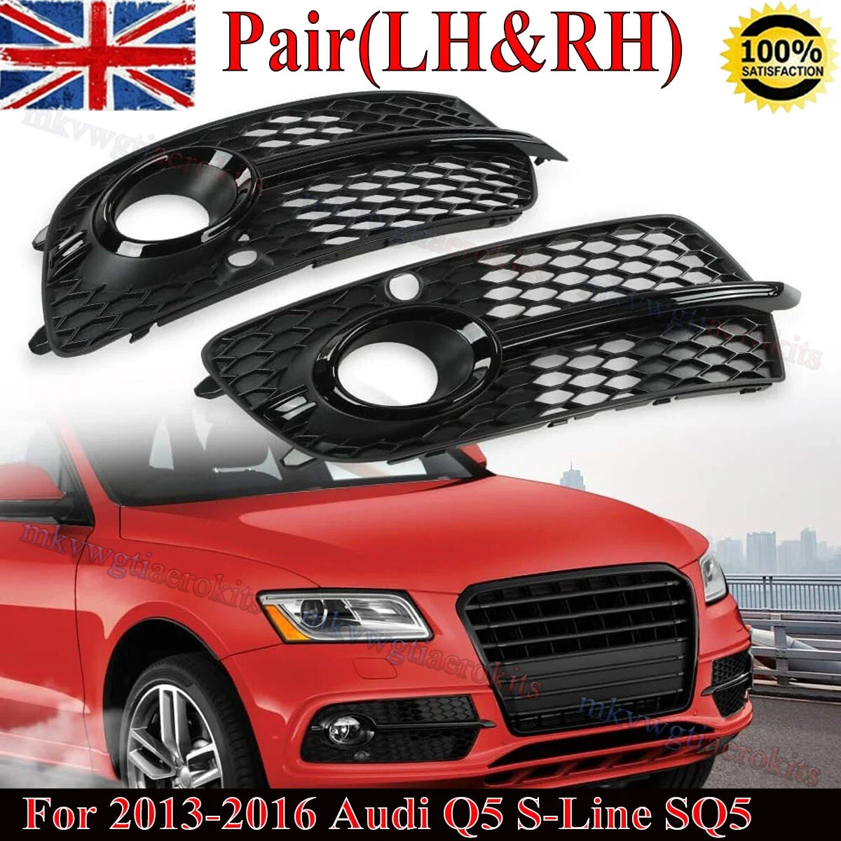 For Audi Q5 S-Line SQ5 Sport 4 Doors 2013 2014 2015 2016 2017 Car Front Bumper Fog Light Grille Honeycomb Mesh Grill Cover Black