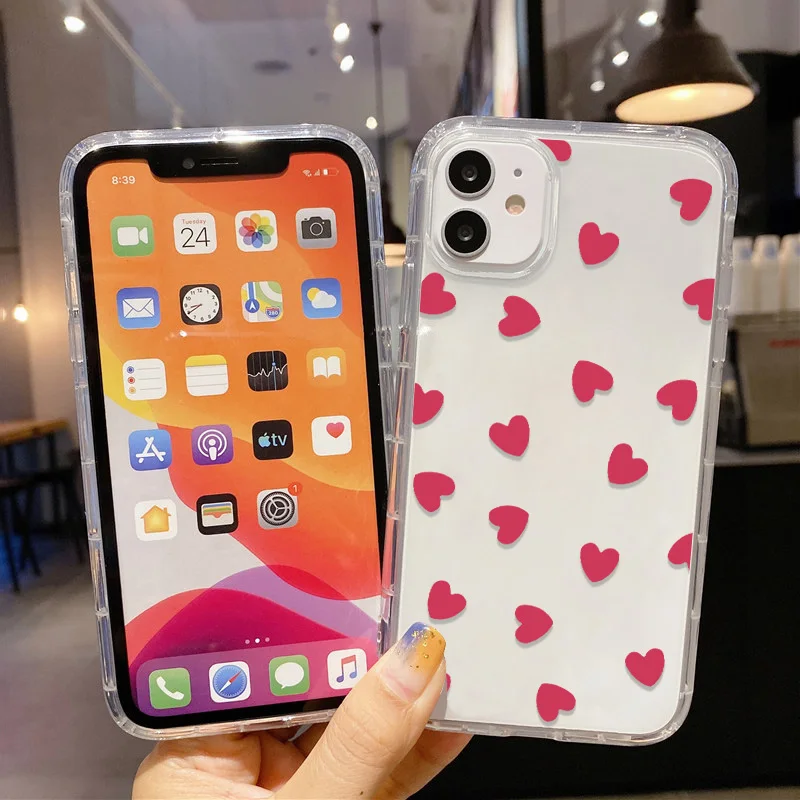 Clear Phone Case For iPhone 15 Case iPhone 13 14 11 12 15 Pro Max 12 13 Mini XR X XS Max 7 8 Plus SE Shockproof Love Heart Cover