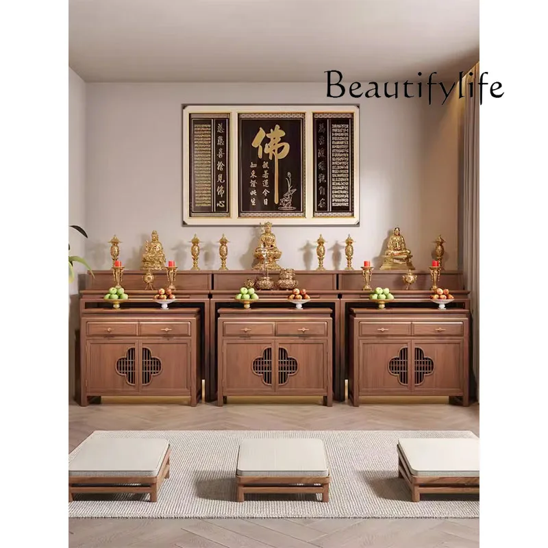 Old Elm New Chinese Style Altar Incense Burner Table Buddhist Hall Cabinet Worship Table Buddha Shrine