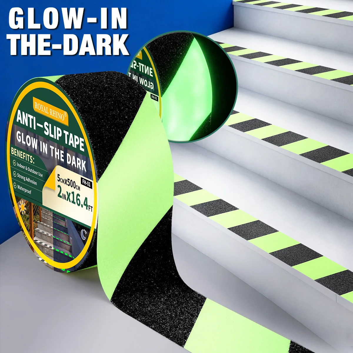 Glow In The Dark Twill Anti-Slip Tape Green Black Non-Slip Adhesive Grip Strips For Slippery Surface Stairs Steps Floor